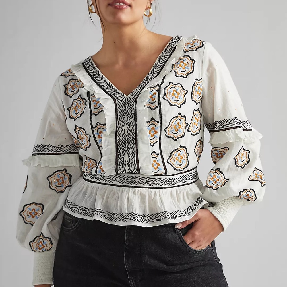Anthropologie Sequined Embroidered Blouse Size 20W
